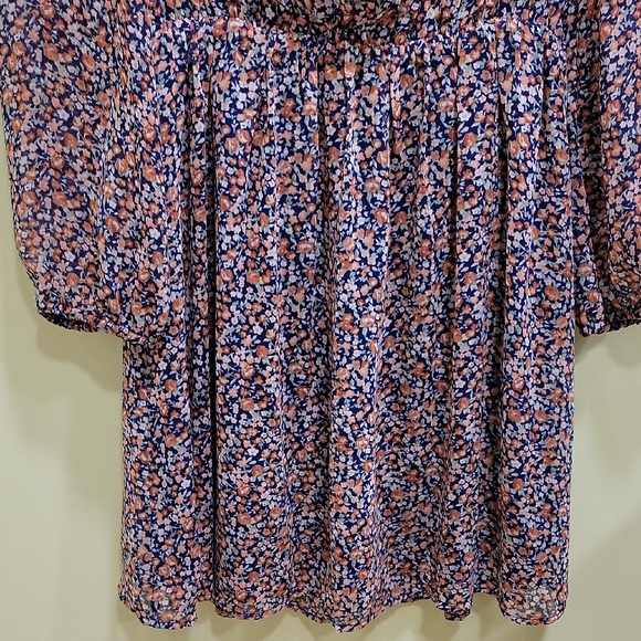 Doe & Rae Pink and Blue Floral Long-Sleeve V-Neck Dress - Picture 4 of 7